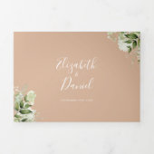 Taan moderne botanische groene foto-huwelijk drieluik uitnodiging (Cover)