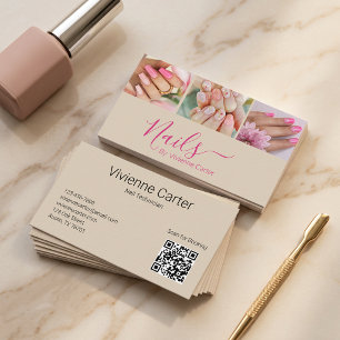 Taan Roze Heet Roze Script 3 Foto Nagel QR Code Visitekaartje