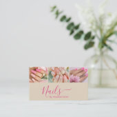 Taan Roze Heet Roze Script 3 Foto Nagel QR Code Visitekaartje (Staand voorkant)