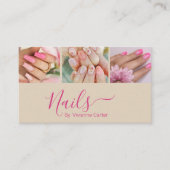 Taan Roze Heet Roze Script 3 Foto Nagel QR Code Visitekaartje (Voorkant)