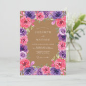 Taan Roze Paarse Botanische Bruiloft Kaart (Staand voorkant)