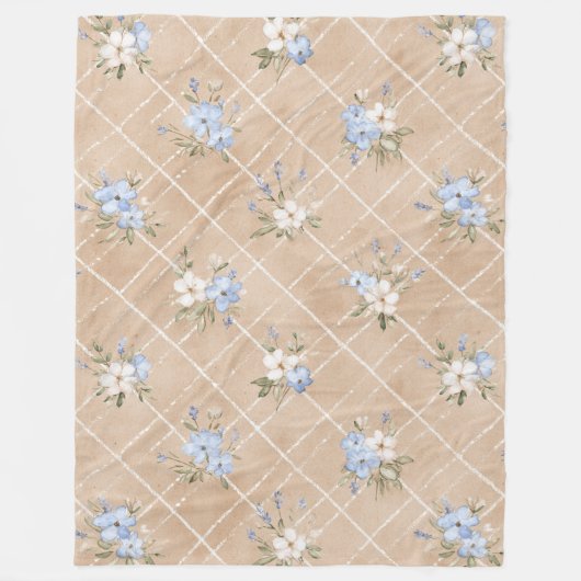 Taanblauwe witte bloemen fleece deken (Voorkant)