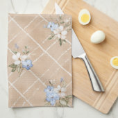 Taanblauwe witte bloemen theedoek (Quarter Fold)