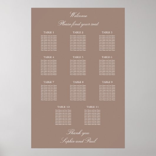 Taap 11 Poster Tafel Wedding Seating Chart (Voorkant)