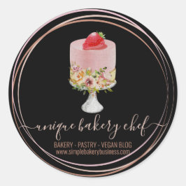 Taart aardbei bakkerij chef roze zwart ronde sticker
