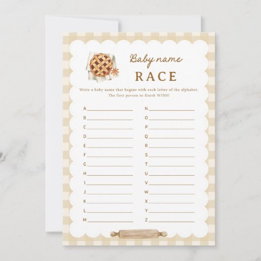 Taart Baby Shower Baby Naam Race A-Z Spelkaarten Kaart (Voorkant)