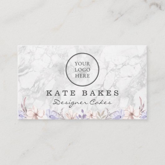 Taart bakken Marmer Bloemen Waterverf Visitekaartj Visitekaartje (Voorkant)