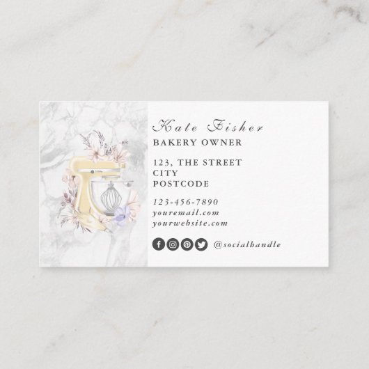 Taart bakken Marmer Bloemen Waterverf Visitekaartj Visitekaartje (Achterkant)