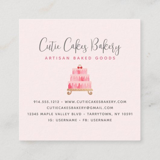 Taart Bakkerij Blush Pink Sprinkles Pastry Dessert Vierkante Visitekaartje (Achterkant)