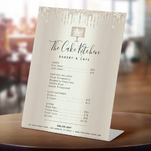 Taart Bakkerij Chef Gouden Glitter Drip Menu Prijs Reclamebord Met Voetstuk