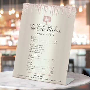 Taart Bakkerij Roze Glitterschuim Gouden Menu Prij Reclamebord Met Voetstuk