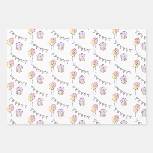 Taart | Ballonnen en Bunting Inpakpapier Vel (Voorkant)