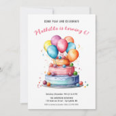 Taart Ballonnen Regenboog Meisjes Verjaardagsfeest Kaart (Voorkant)