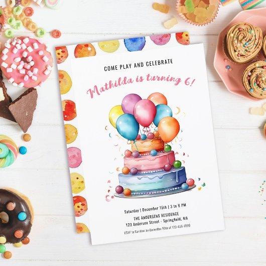 Taart Ballonnen Regenboog Meisjes Verjaardagsfeest Kaart