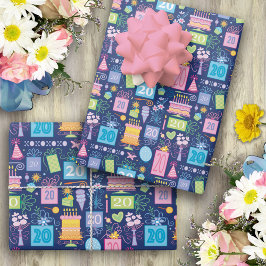 Taart Cadeaus Ballonnen Blauw 20e Verjaardag Inpakpapier Vel