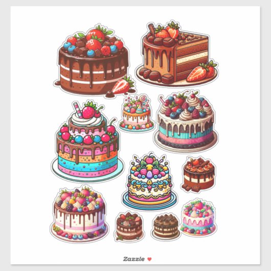Taart Dessert Bakkunst Kleur Illustraties Sticker (Vel)