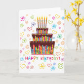 Taart en kaarsen Happy Birthday Kaart (Gele Bloem)