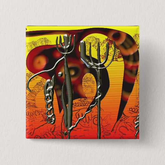 Taart en tridenten vierkante button 5,1 cm (Voorkant)