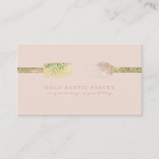 Taart eucalyptus lepel spatel rustiek blozend roze visitekaartje (Voorkant)