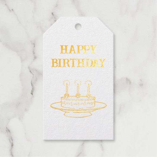 taart goud Happy Birthday Cadeaulabels (Voorkant)