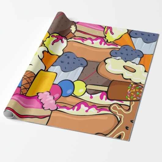 Taart IJs donuts en allerlei soorten zweet op Cadeaupapier (Uitgerold)