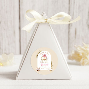 Taart In De Oven Roze Gingham Strik Baby Shower Ronde Sticker