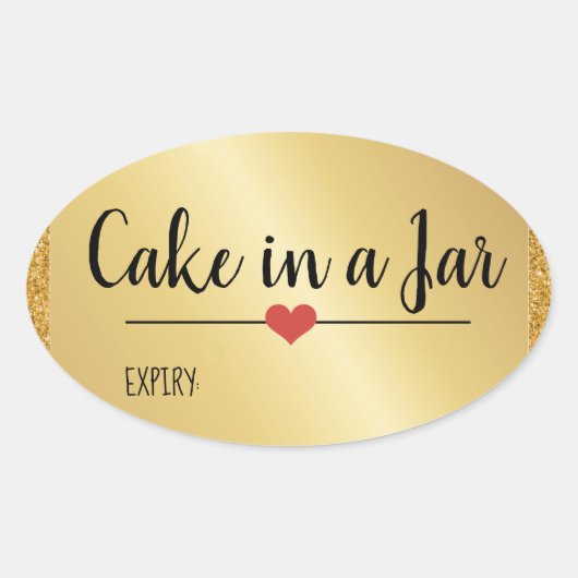 Taart in een pot moderne gouden glitter feestdag ovale sticker (Voorkant)