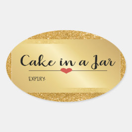 Taart in een pot moderne gouden glitter feestdag ovale sticker