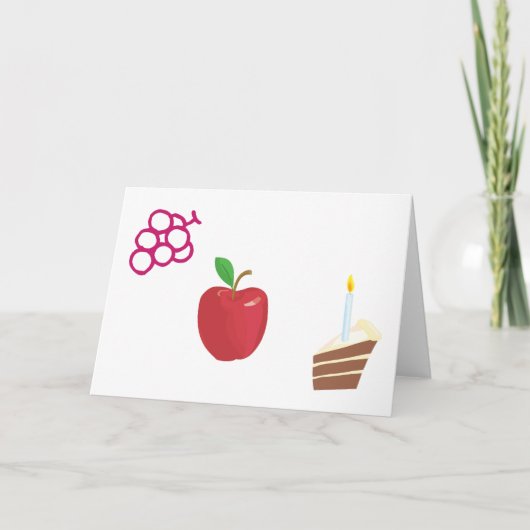 taart, kaars, appel, druiven feestdagen kaart (Voorkant)