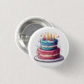 Taart, kleurrijk taartontwerp ronde button 3,2 cm (Voorkant /achterkant)