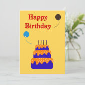 Taart met ballon - Verjaardag Kaart (Staand voorkant)