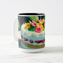 Taart met bloemen en fruit op de top en een bloem