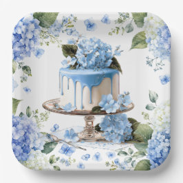 Taart met Hydrangea Bloemen Papieren Bordje