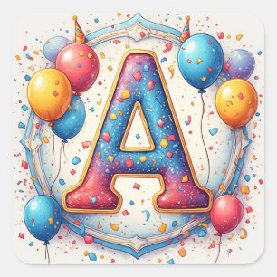 🎂 Taart met letter A verjaardagskaarsen Feestje � Vierkante Sticker