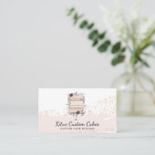 Taart met roze gouden glinsterende bloemen voor ba visitekaartje (Staand voorkant)
