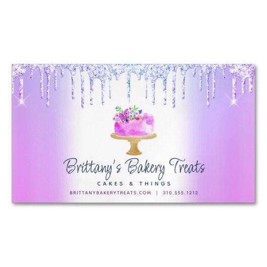Taart Paarse Ombre Glitter Drips Bakkerij gebak Ch Magnetisch Visitekaartje (Voorkant)