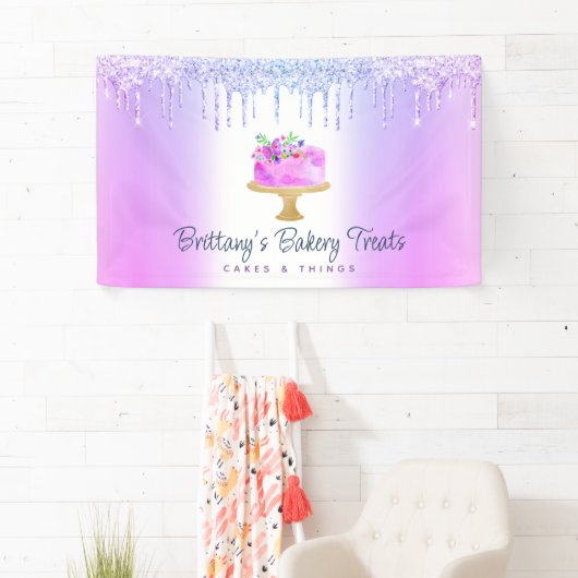 Taart Paarse Ombre Glitter Drips Bakkerij gebak Ch Spandoek (Insitu)