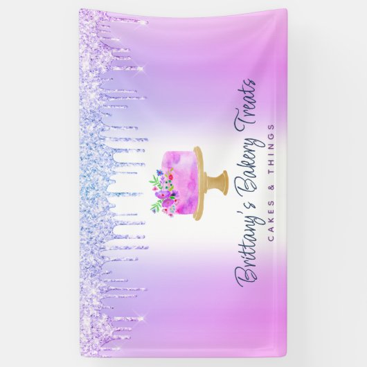 Taart Paarse Ombre Glitter Drips Bakkerij gebak Ch Spandoek (Verticaal)