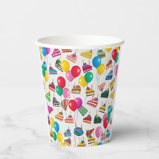 "TAART PLAKJES EN BALLONNEN" PAPIEREN BEKERS (Achterkant)