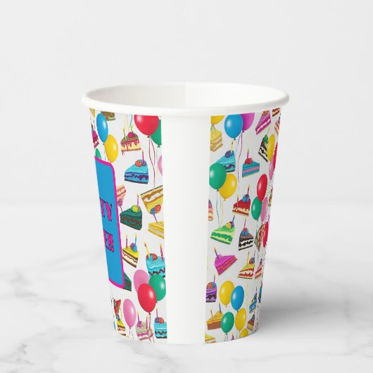 "TAART PLAKJES EN BALLONNEN" PAPIEREN BEKERS (Links)