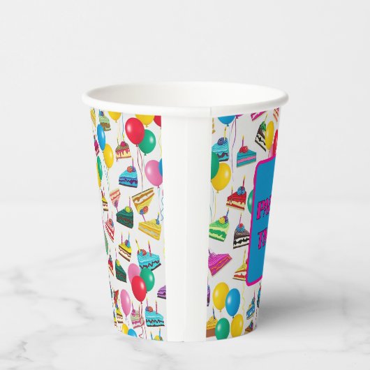 "TAART PLAKJES EN BALLONNEN" PAPIEREN BEKERS (Rechts)