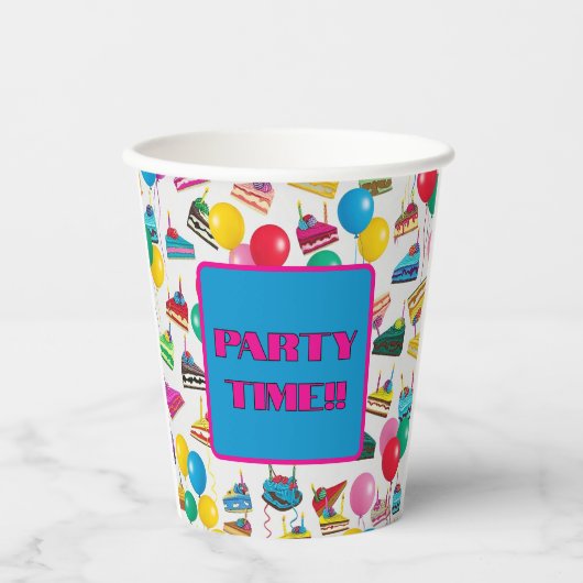 "TAART PLAKJES EN BALLONNEN" PAPIEREN BEKERS (Voorkant)
