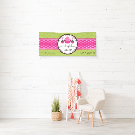 Taart Poppen en Cupcake Groen Roze Spandoek (Insitu)