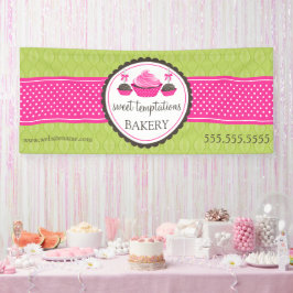 Taart Poppen en Cupcake Groen Roze Spandoek