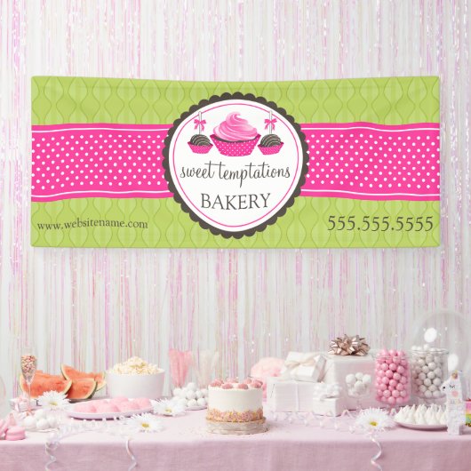 Taart Poppen en Cupcake Groen Roze Spandoek (Feest)