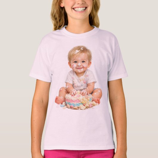 Taart Smash Baby Eerste Verjaardag T-Shirt (Voorkant)