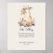 Taart snijden Neutrale bruiloft receptie informati Poster (Voorkant)