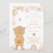 Taart Teddy Verjaardag uitnodiging (Voorkant / Achterkant)