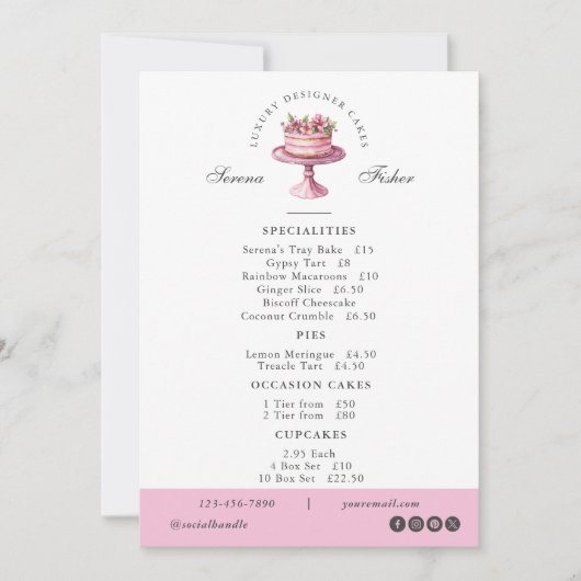 Taartbakkerij Uw eigen Logo Cafe Menu prijslijst (Voorkant)