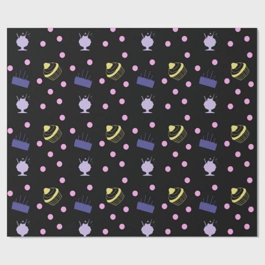 taarten en sundaes zwart cadeaupapier (Vlak)